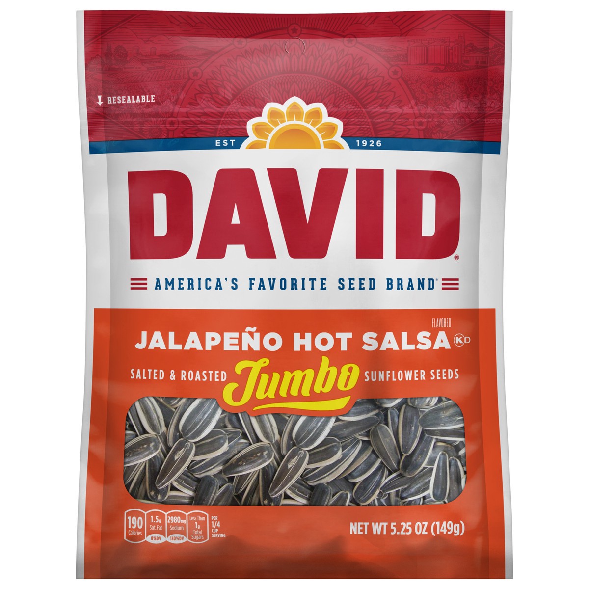slide 1 of 5, DAVID Seeds Jalapeno Flavored Salted and Roasted Jumbo Sunflower Seeds, Keto Friendly Snack, 5.25 oz, 5.25 oz