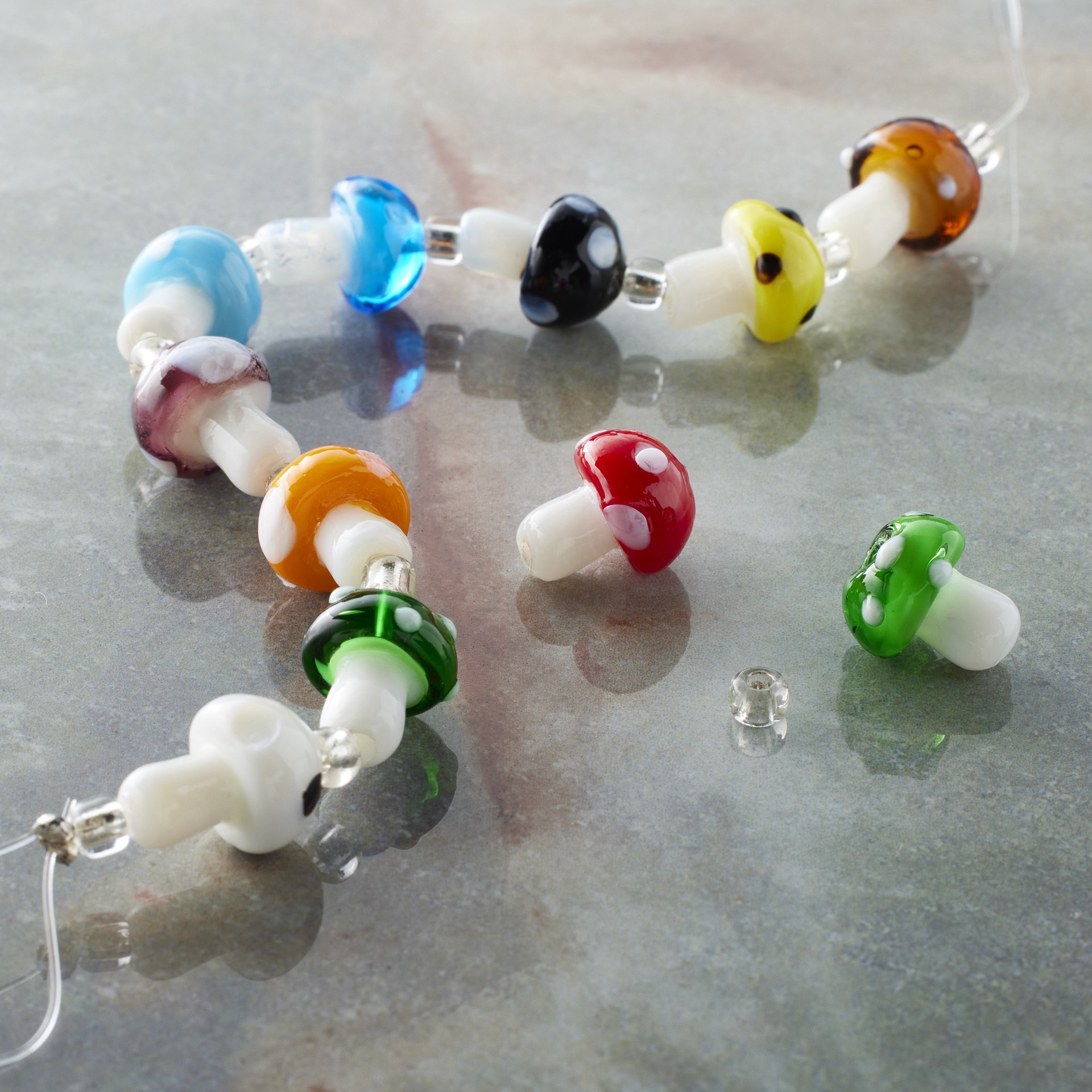 slide 2 of 3, Multicolor Mushroom Lampwork Glass Bead Mix By Bead Landing, 12mm x 9mm