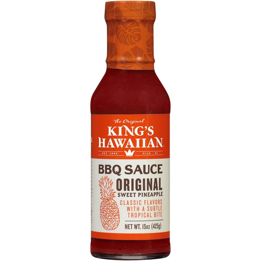 slide 1 of 6, King's Hawaiian Original Sweet Pineapple BBQ Sauce, 14.3 oz