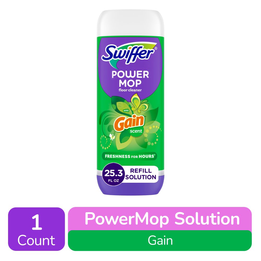 slide 1 of 6, Swiffer With Gain Scent Power Mop Floor Cleaner, 25.3 fl oz