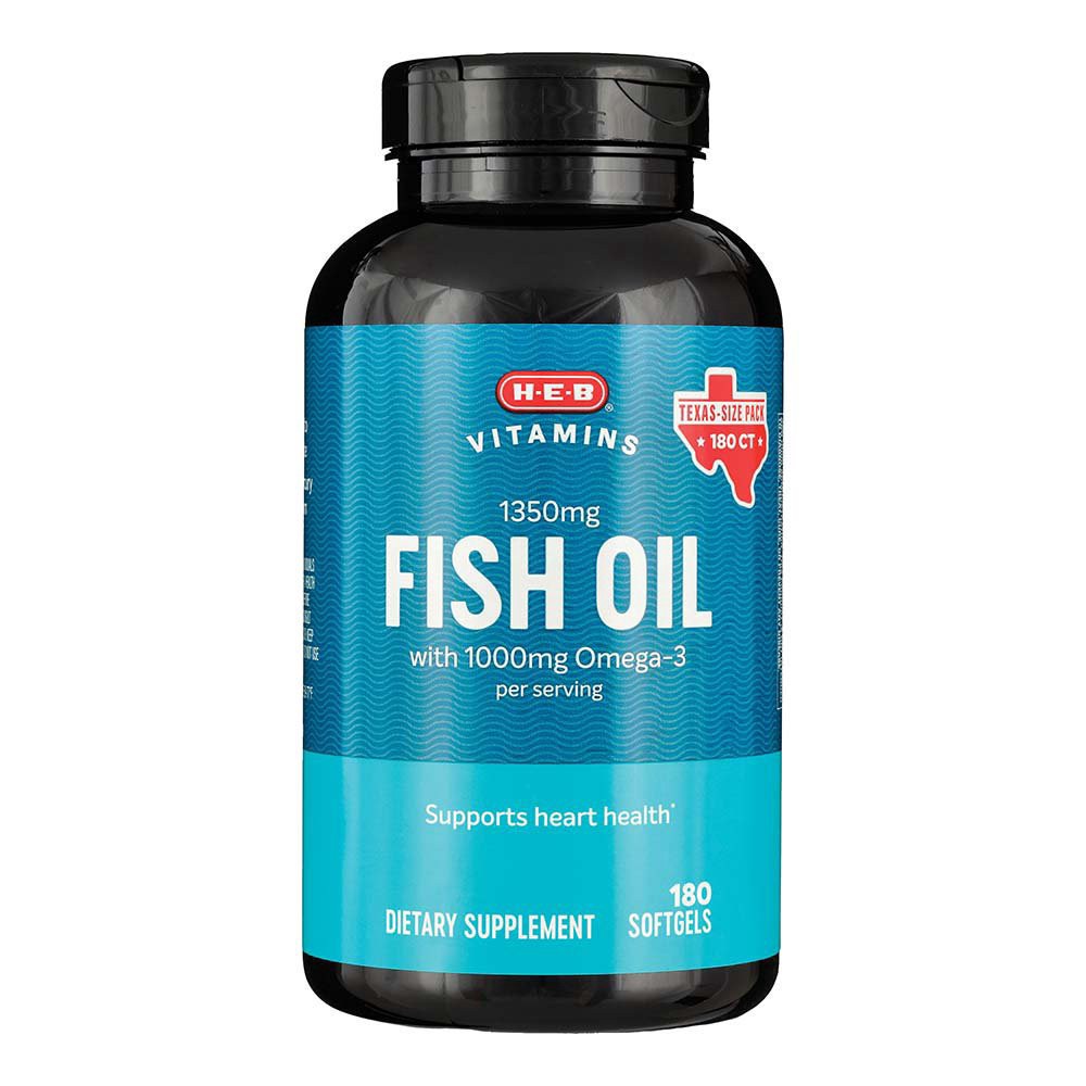 slide 1 of 1, H-E-B Vitamins Fish Oil 1,000mg Omega-3 Softgels - Texas-Size Pack, 180 ct