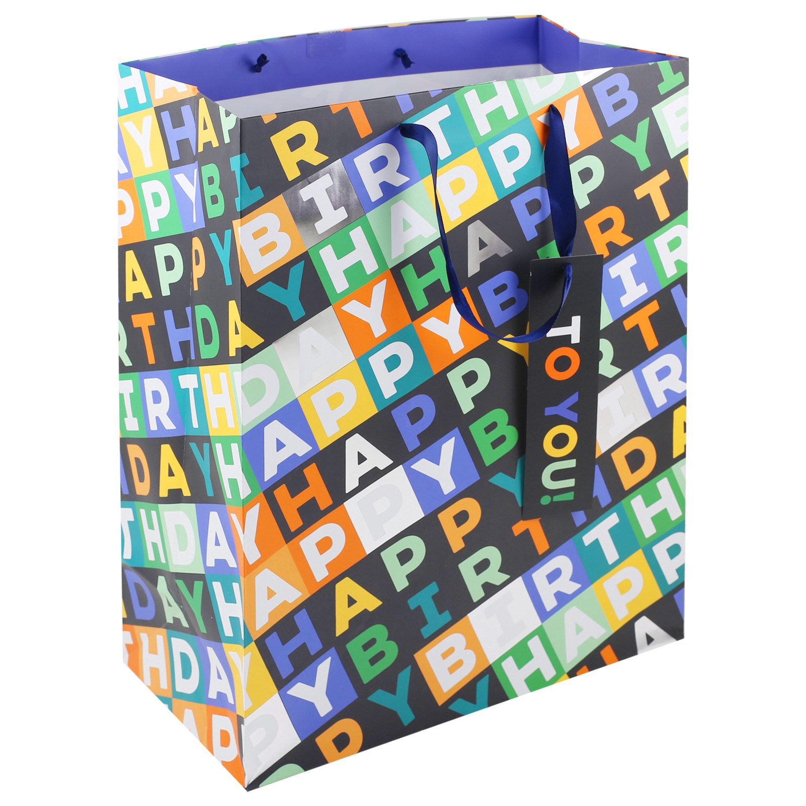 slide 2 of 2, 16" Black & Multicolor Happy Birthday Bag By Celebrate It, 12 in x 6 in x 16 in