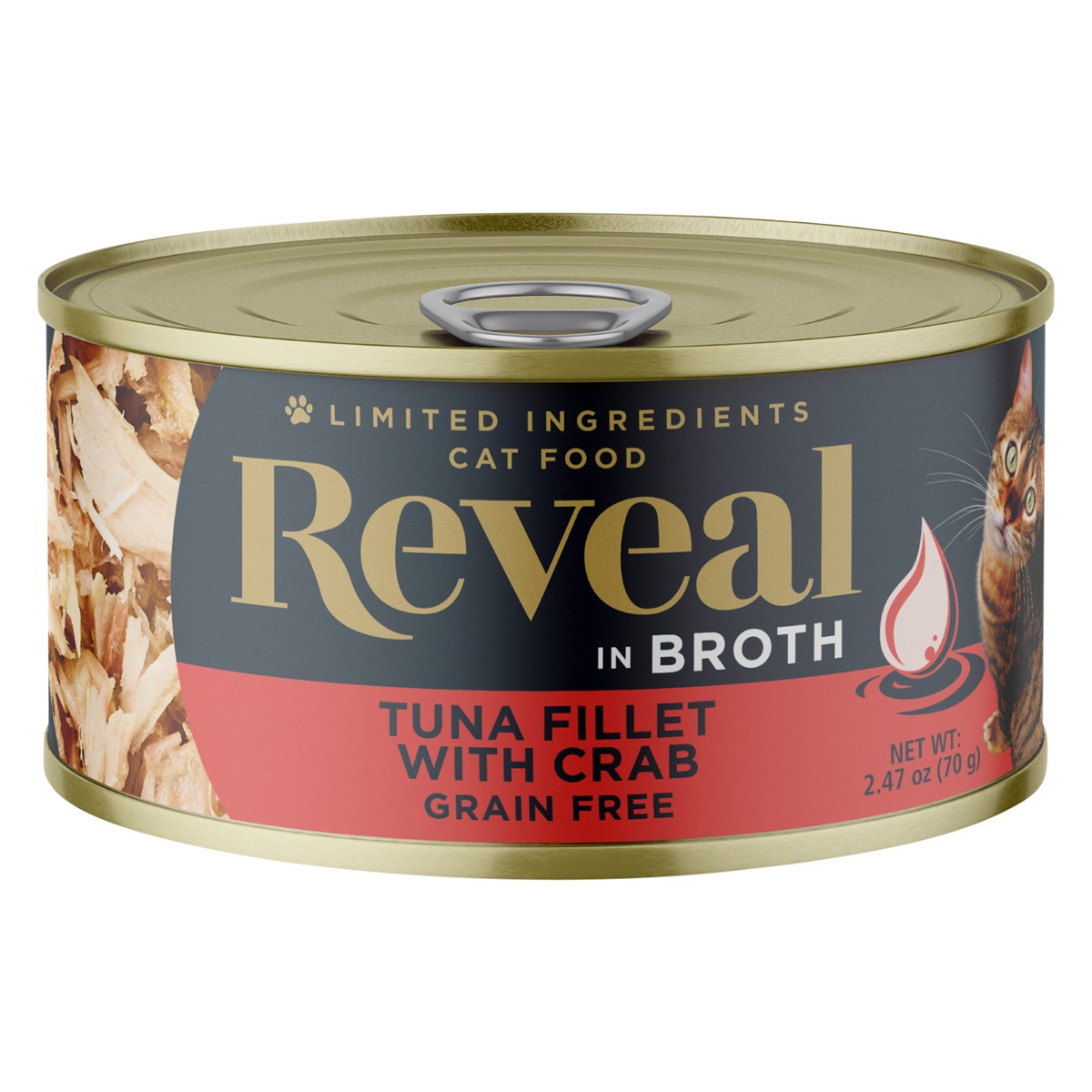 slide 1 of 1, Reveal Pet Food Grain Free Limited Ingredients In a Natural Broth Premium Wet Cat Food Tuna Fillet with Crab - 2.47oz, 