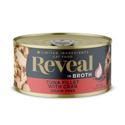 Reveal Natural Wet Cat Food Tuna Fillet with Crab in Broth, 2.47 oz Can