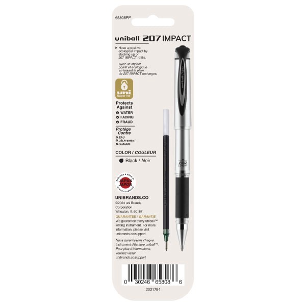 slide 3 of 6, uni-ball 207 Impact Gel Pen Refills, Bold Point, 1.0 Mm, Black, Pack Of 2 Refills, 2 ct