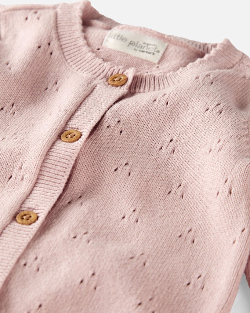 slide 3 of 3, Littleplanet Baby Girl Organic Cotton Sweater Knit Pointelle Jumpsuit - Pink Perfect Pink 6M, 1 ct
