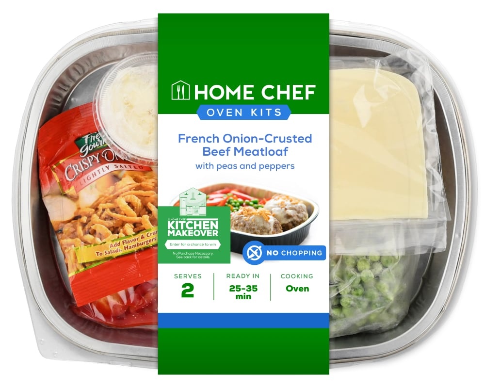 slide 1 of 1, Home Chef Oven Kit French Onion Beef Meatloaf With Peas And Peppers Easy Prep & Pan Included, 27 oz