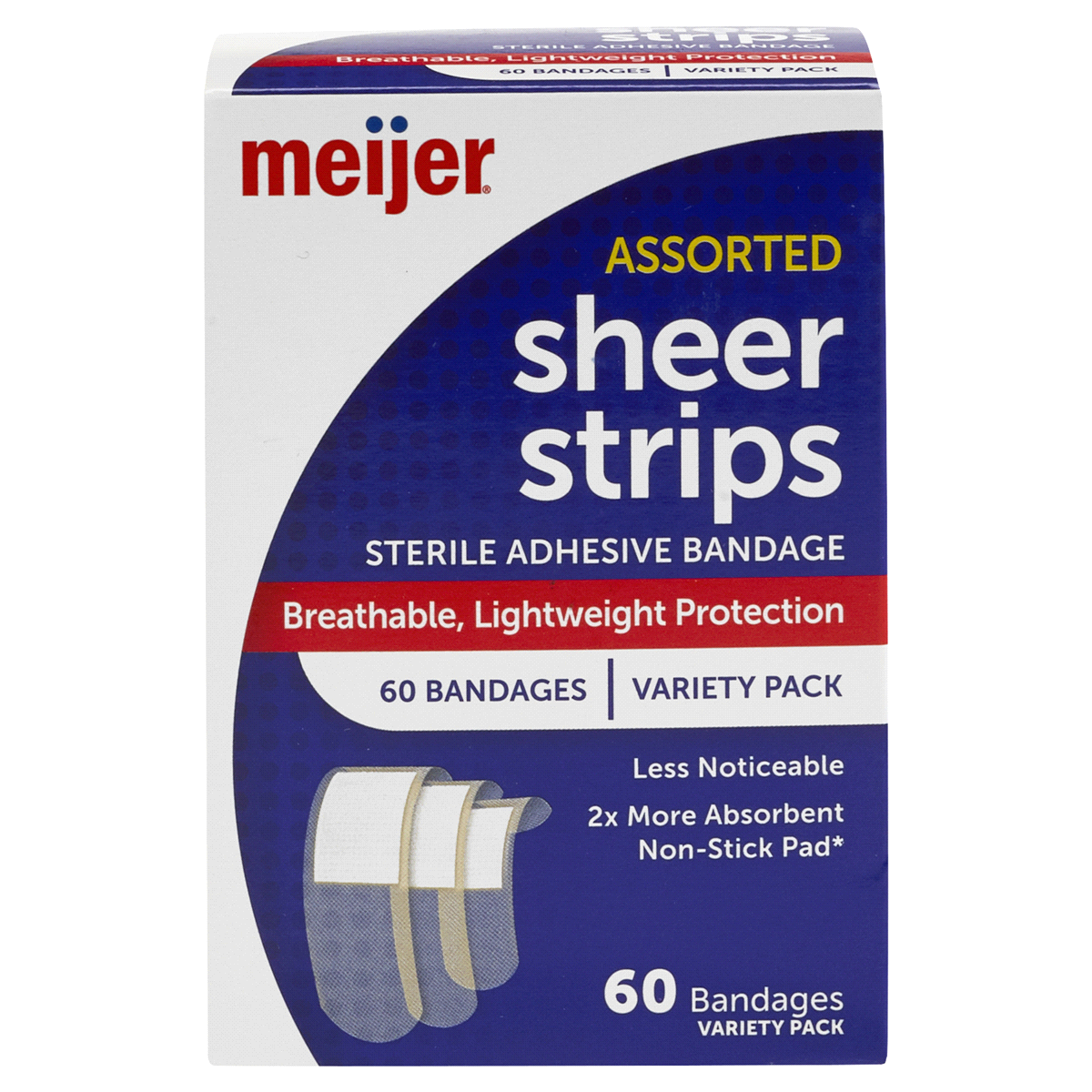 slide 1 of 1, Meijer Assorted Sheer Bandages, 60 ct