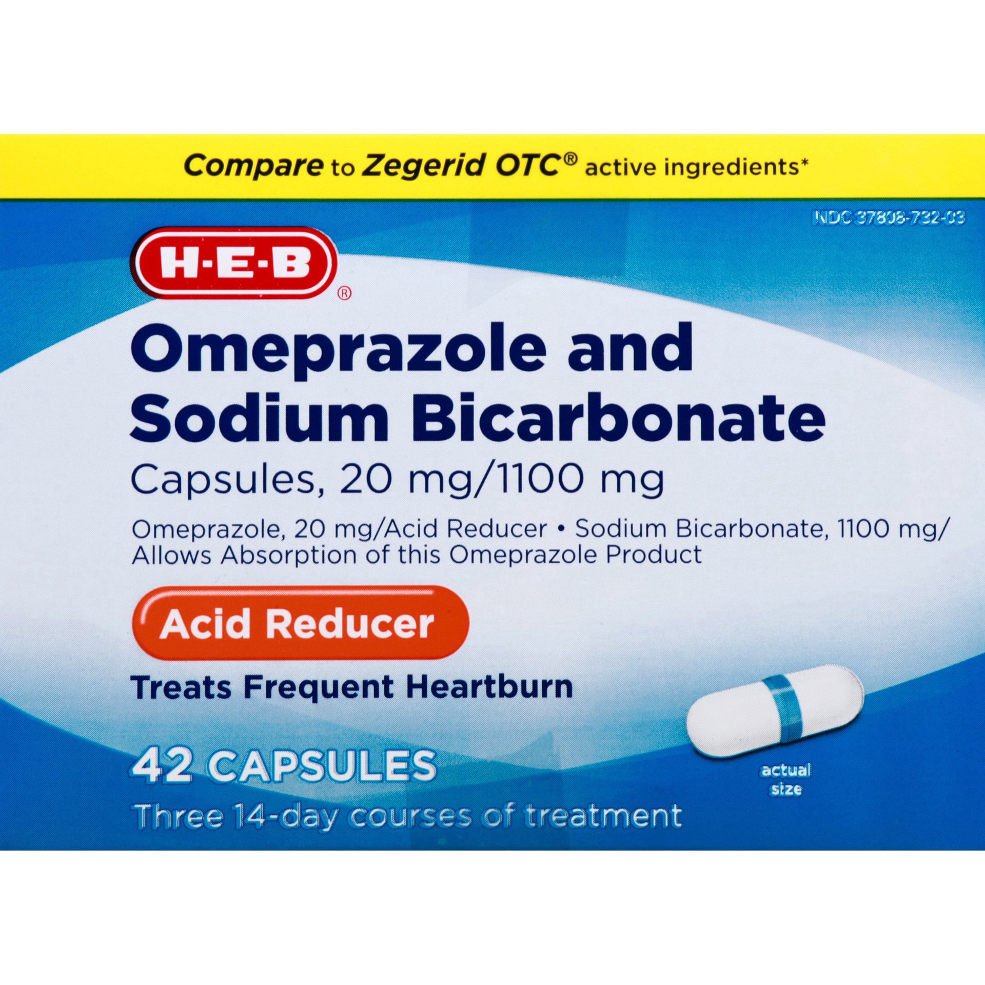 slide 1 of 1, H-E-B Omeprazole Sodium Bicarbonate, 42 ct