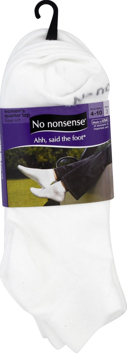 slide 2 of 2, No Nonsense Cushion Quarter Top Socks White, 3 ct