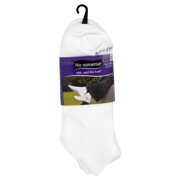 slide 1 of 2, No Nonsense Cushion Quarter Top Socks White, 3 ct