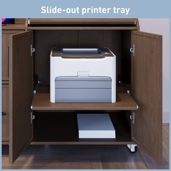 slide 2 of 9, Realspace® 40""W Multifunction Mobile File Cabinet Printer Stand with Integrated Power & Charging, Brown Oak, 1 ct