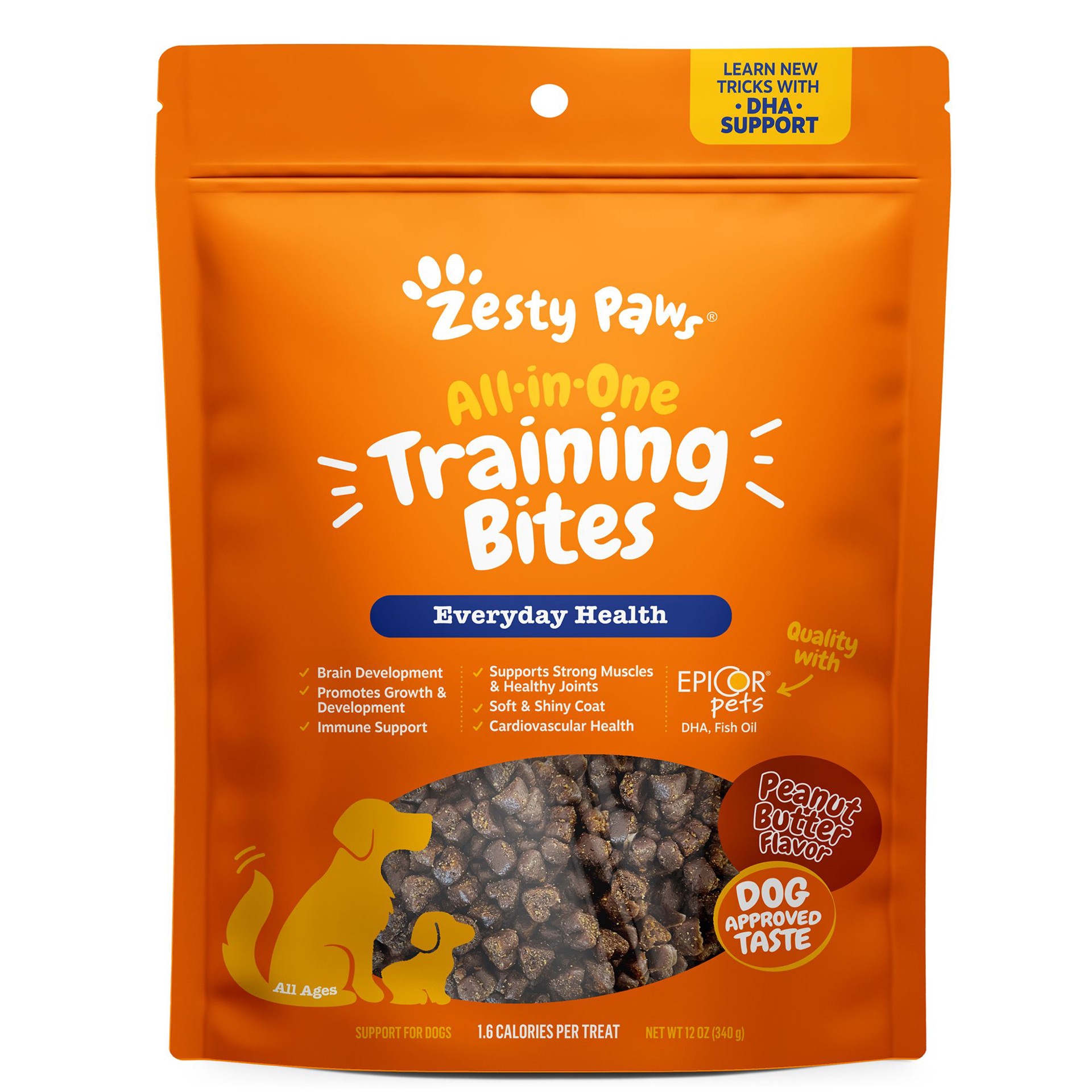 slide 1 of 1, Zesty Paws All-In-One Training Bites All Life Stage Dog Training Treats - Peanut Butter, 12 oz