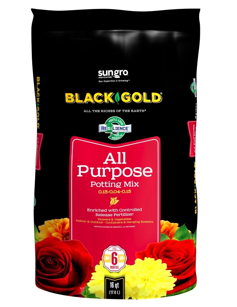 slide 1 of 1, Black Gold All-Purpose Potting Soil With Controlled Release Fertilizer, 16 qt