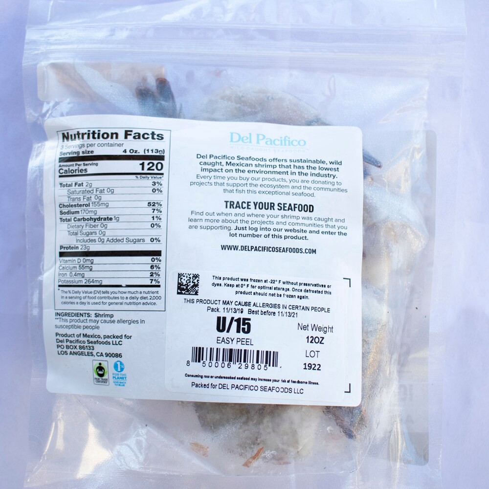 slide 2 of 2, Del Pacifico U15 Wild Caught Blue Mexican Fair Trade Shrimp, 12 oz