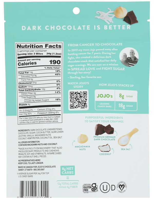 slide 4 of 5, JOJO's Dark Chocolate Macadamia Coconut Chocolate Bites - 3.6 Oz, 3.6 oz