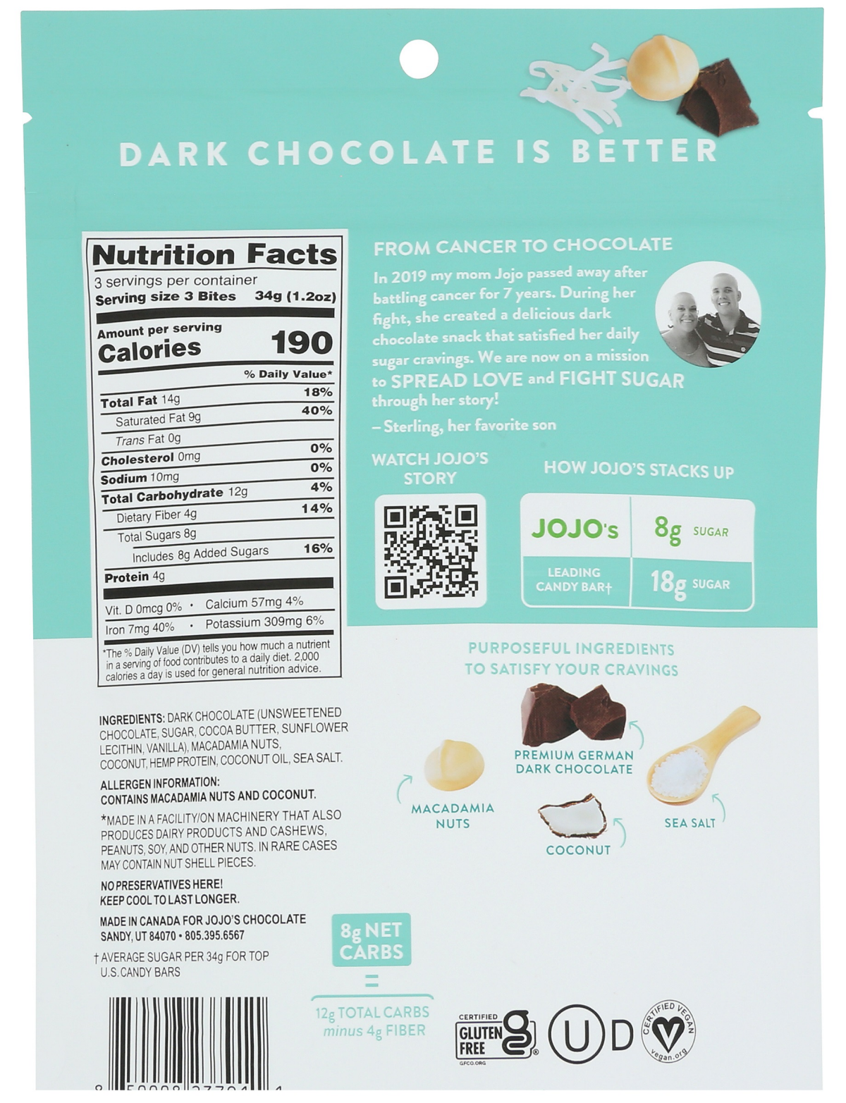 slide 2 of 5, JOJO's Dark Chocolate Macadamia Coconut Chocolate Bites - 3.6 Oz, 3.6 oz
