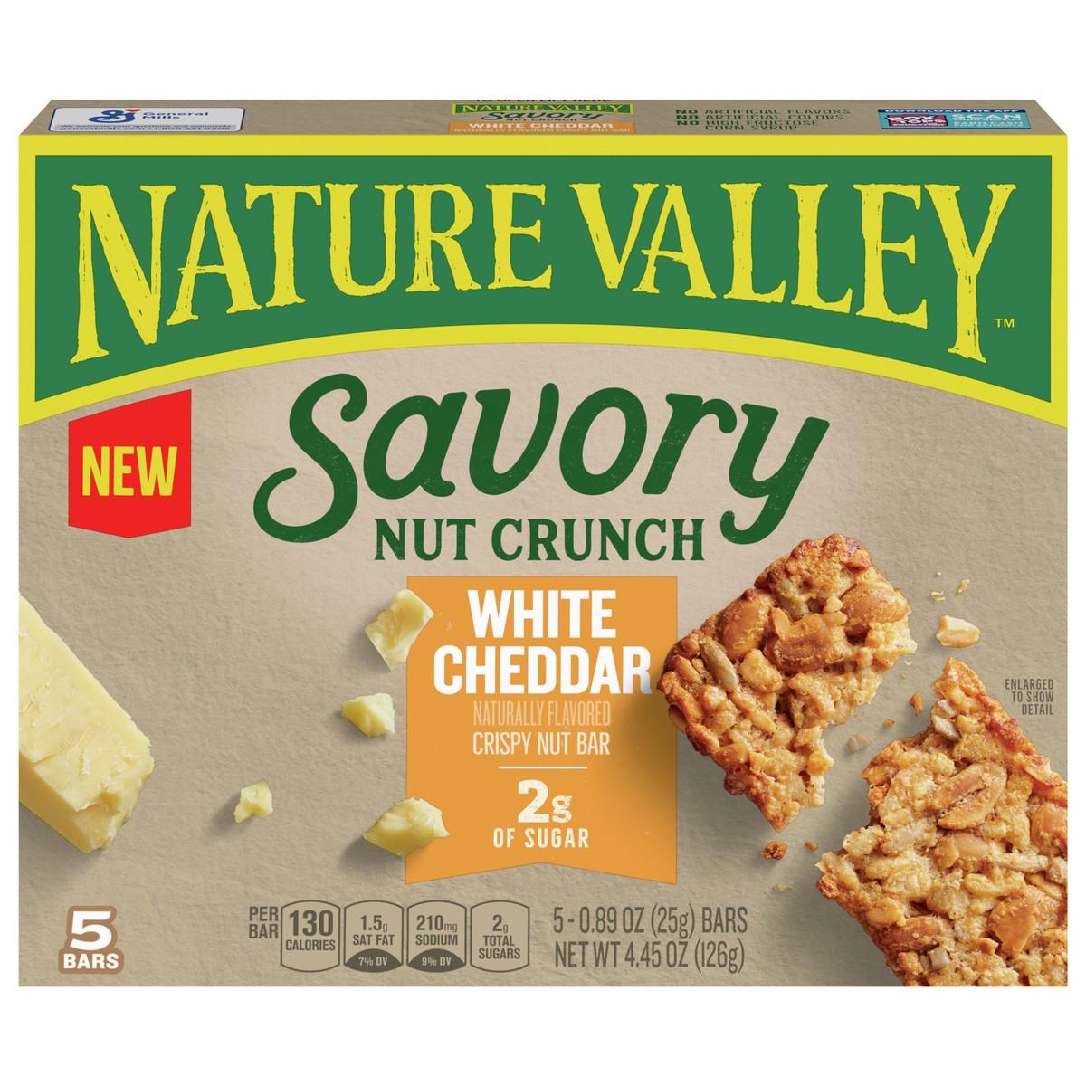 slide 1 of 12, Nature Valley Savory Nut Crunch Bars, White Cheddar, 5 Bars, 4.45 OZ, 5 ct
