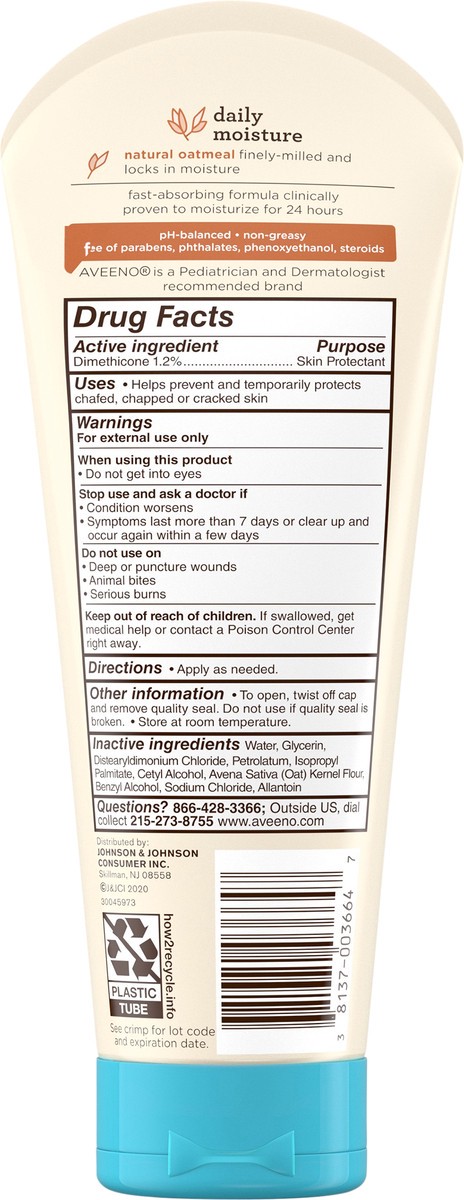 slide 7 of 7, Aveeno Daily Moisture Body Lotion for Delicate Skin, Natural Colloidal Oatmeal & Dimethicone, Hypoallergenic Moisturizing Baby Lotion, Fragrance-, Phthalate- & Paraben-Free, 8 fl. oz, 8 oz