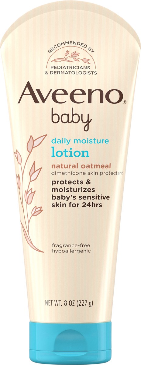 slide 3 of 7, Aveeno Daily Moisture Body Lotion for Delicate Skin, Natural Colloidal Oatmeal & Dimethicone, Hypoallergenic Moisturizing Baby Lotion, Fragrance-, Phthalate- & Paraben-Free, 8 fl. oz, 8 oz