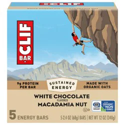 CLIF BAR - White Chocolate Macadamia Nut Flavor - Made with Organic Oats - Energy Bars - Non-GMO - Plant Based Protein Bars (5 Pack)