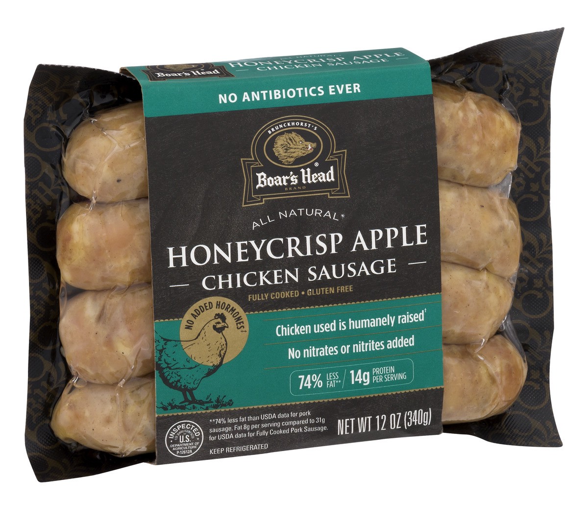 slide 2 of 9, Boar's Head All Natural Honeycrisp Apple Chicken Sausages, 12 oz