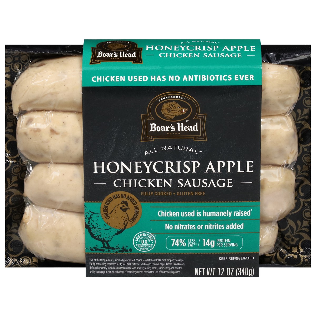 slide 1 of 9, Boar's Head All Natural Honeycrisp Apple Chicken Sausages, 12 oz