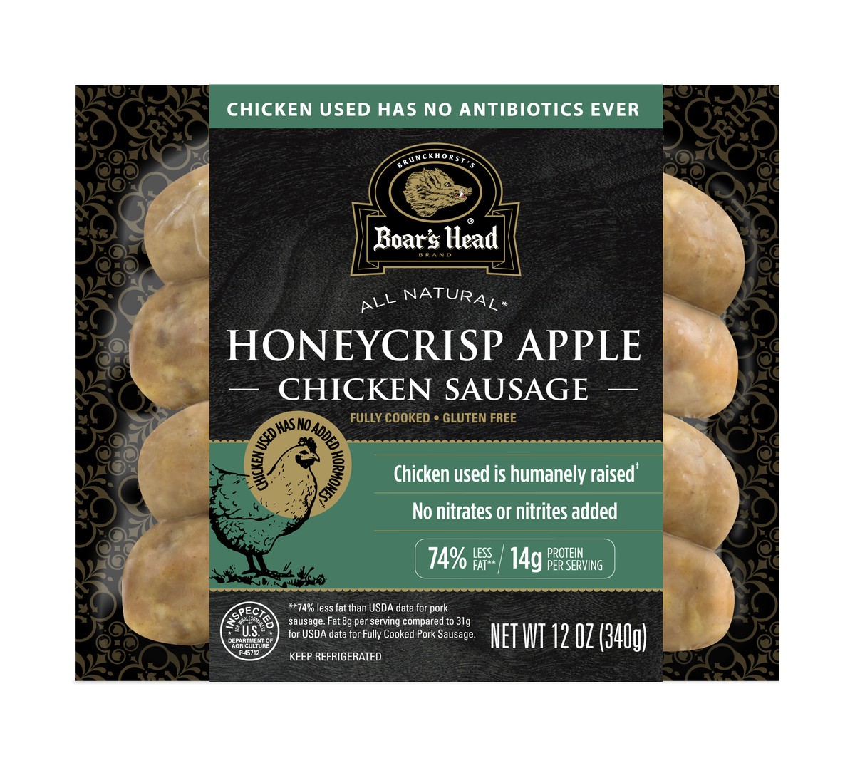 slide 6 of 9, Boar's Head All Natural Honeycrisp Apple Chicken Sausages, 12 oz