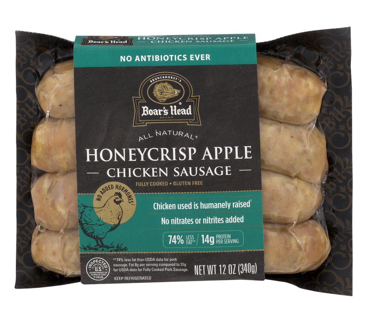 slide 1 of 9, Boar's Head All Natural Honeycrisp Apple Chicken Sausages, 12 oz