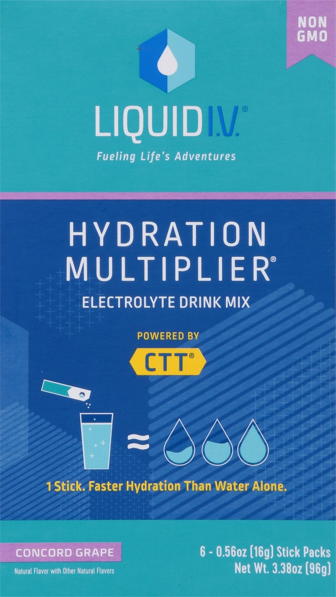 slide 6 of 9, Liquid I.V. Hydration Multiplier Electrolyte Powder Packet Drink Mix, Grape, 6 Ct, 3.38 oz
