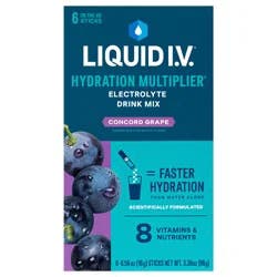 Liquid I.V. Hydration Multiplier - Concord Grape - Hydration Powder Packets | Electrolyte Powder Drink Mix | Convenient Single-Serving Sticks | Non-GMO | 6 Sticks