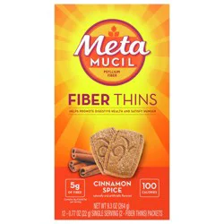 Metamucil Fiber Thins, Daily Fiber Supplement Snack, Psyllium Husk Powder, 5g Fiber per Serving, Supports Digestive Health and Satisfies Hunger, Cinnamon Spice Flavor, 12 Servings