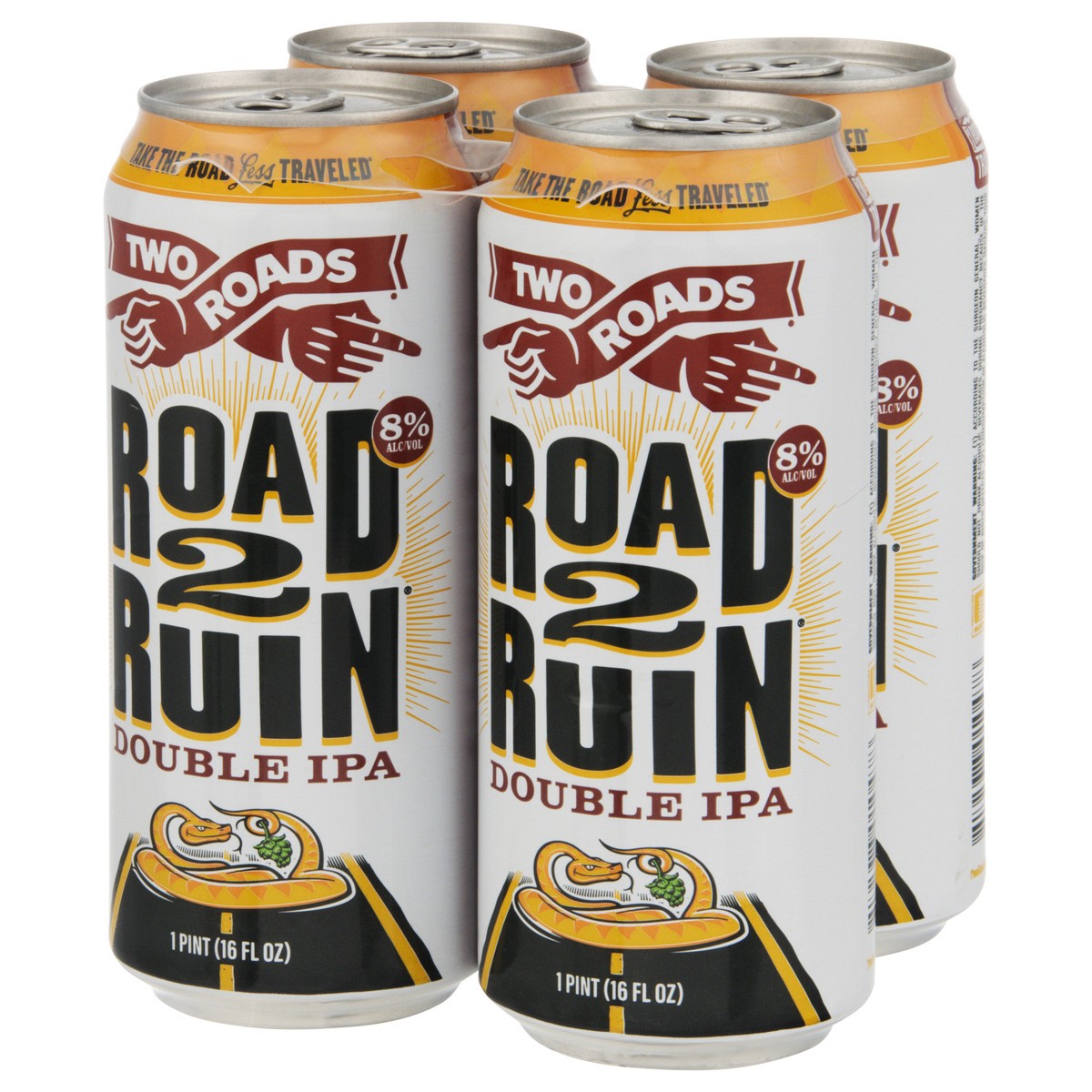 slide 3 of 9, Two Roads Double IPA Road 2 Ruin Beer 4 - 1 pt Cans, 4 ct; 16 oz