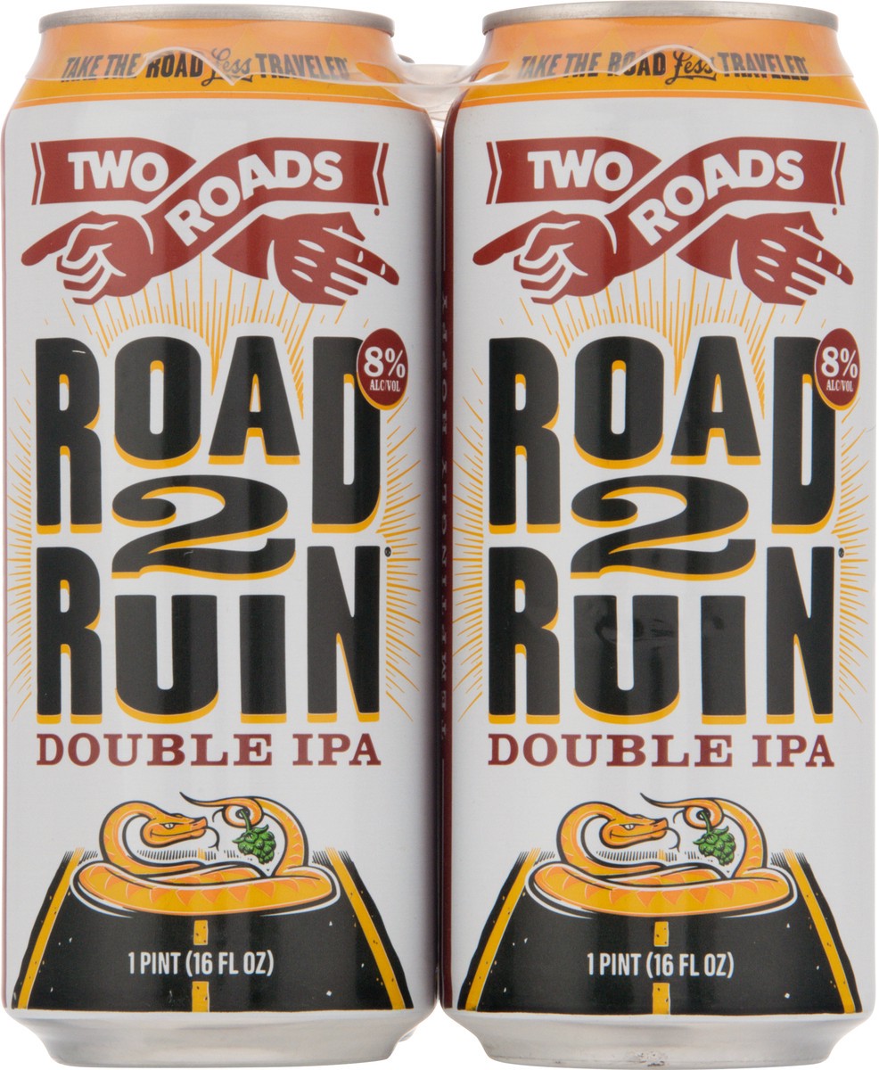 slide 9 of 9, Two Roads Double IPA Road 2 Ruin Beer 4 - 1 pt Cans, 4 ct; 16 oz