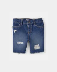 Oshkosh Girls Frayed Denim Skimmer Shorts - Dark Wash Blue 8