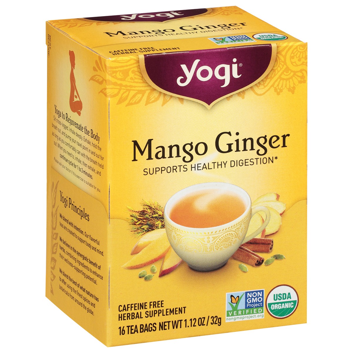 slide 2 of 9, Yogi Tea Mango Ginger, Caffeine-Free Organic Herbal Tea Bags, 16 Count, 16 ct