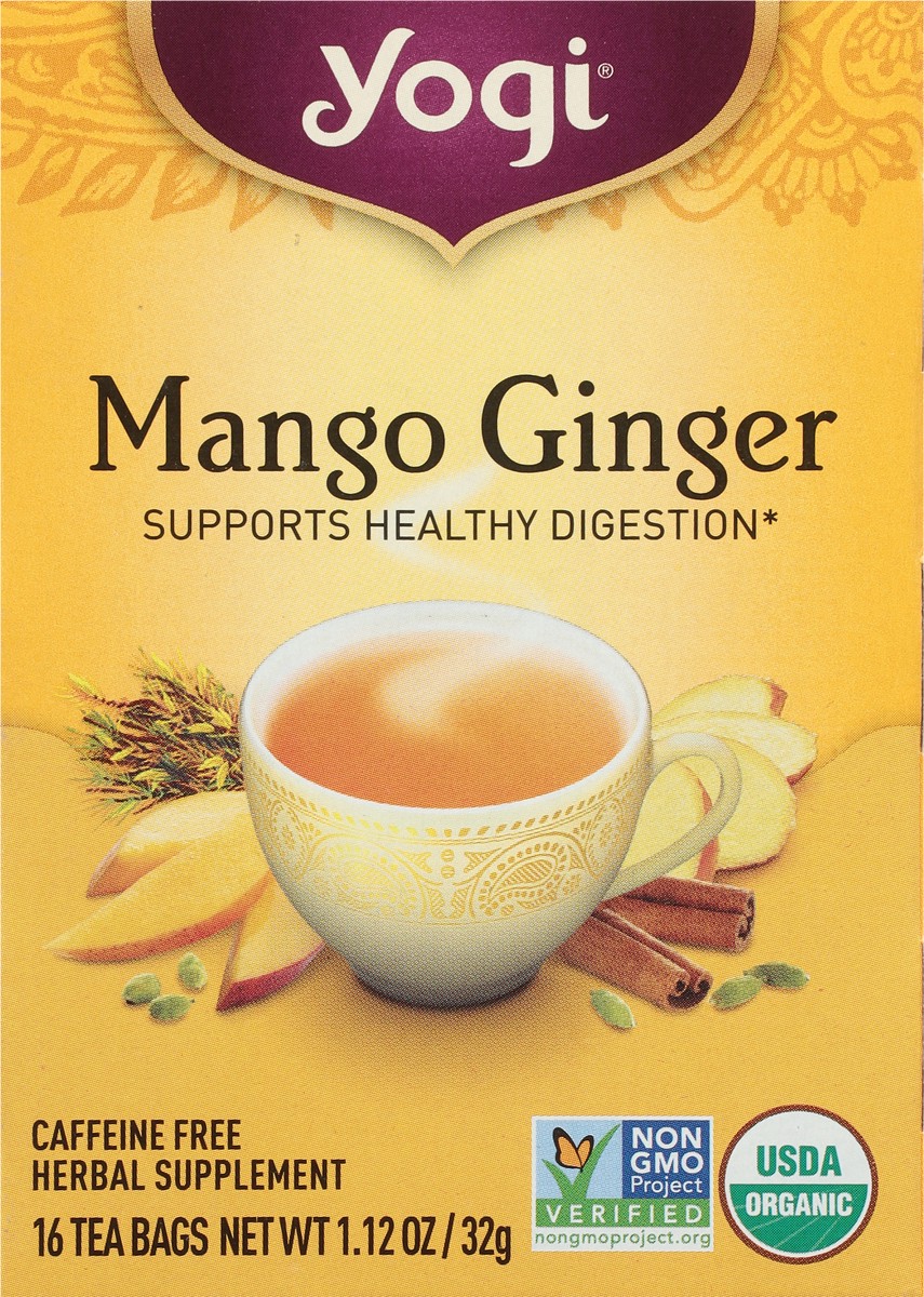slide 9 of 9, Yogi Tea Mango Ginger, Caffeine-Free Organic Herbal Tea Bags, 16 Count, 16 ct