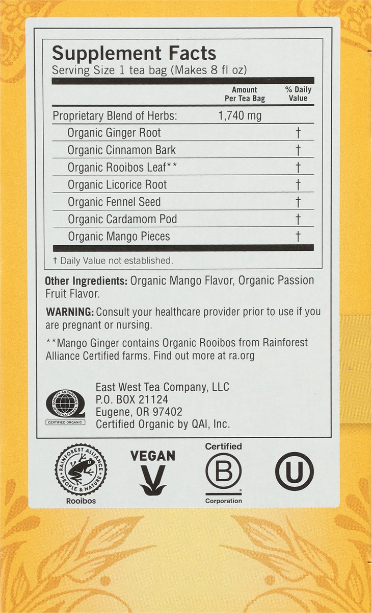 slide 4 of 9, Yogi Tea Mango Ginger, Caffeine-Free Organic Herbal Tea Bags, 16 Count, 16 ct