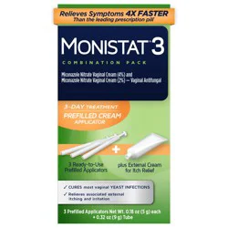 Monistat 3-Day Treatment Prefilled Cream Applicator Vaginal Antifungal Combination Pack, 1 ea
