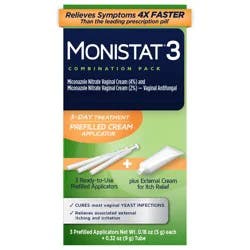 Monistat 3-Day Treatment Prefilled Cream Applicator Vaginal Antifungal Combination Pack, 1 ea