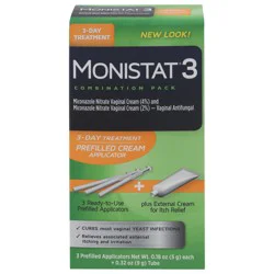 Monistat 3-Day Treatment Prefilled Cream Applicator Vaginal Antifungal Combination Pack, 1 ea