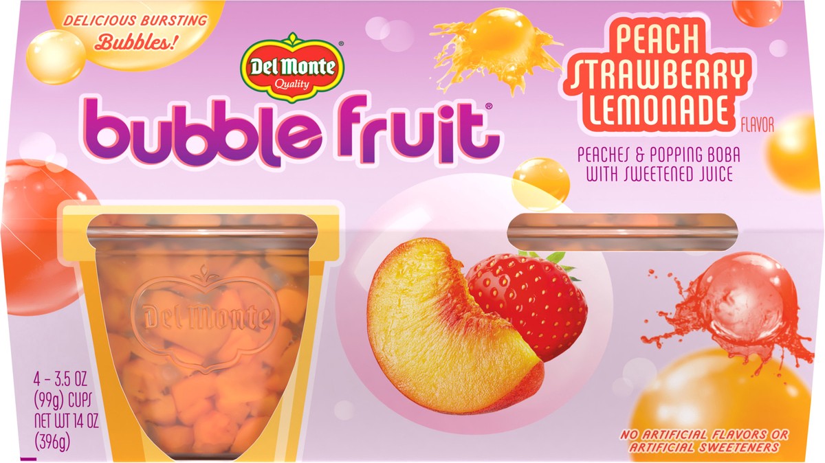 slide 1 of 8, Del Monte Peach Strawberry Lemonade Bubble Fruit 4 3.5 oz Cup/Tub/Bowl 4 ea Sleeve, 4 ct; 3.5 oz