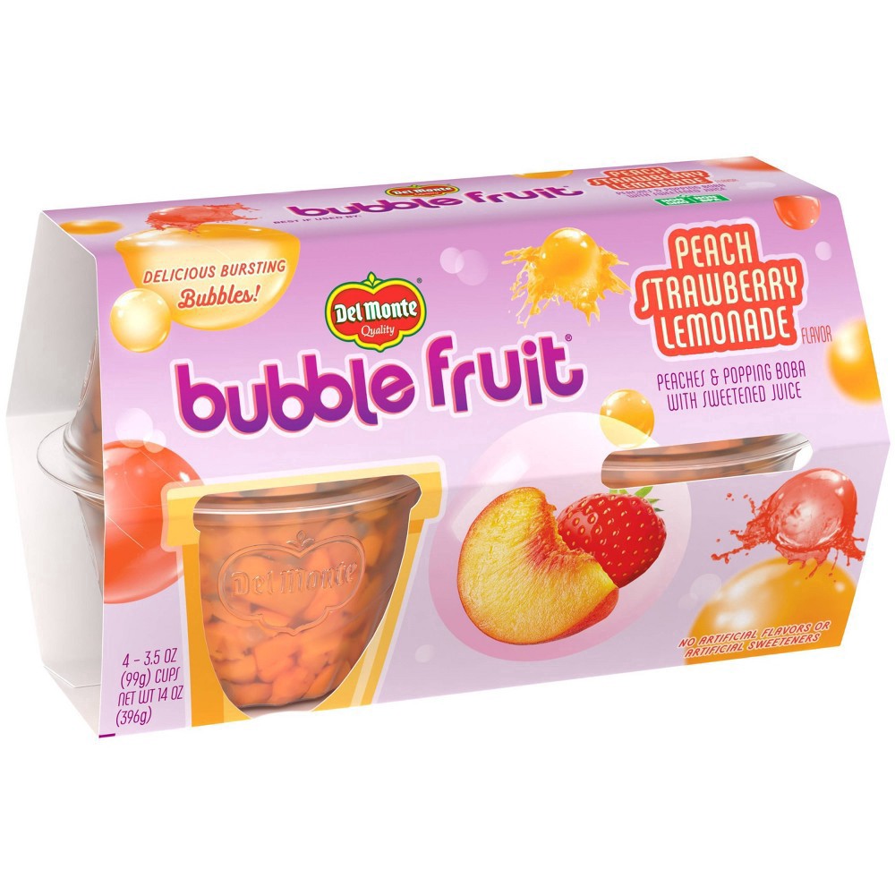 slide 3 of 8, Del Monte Peach Strawberry Lemonade Bubble Fruit 4 3.5 oz Cup/Tub/Bowl 4 ea Sleeve, 4 ct; 3.5 oz