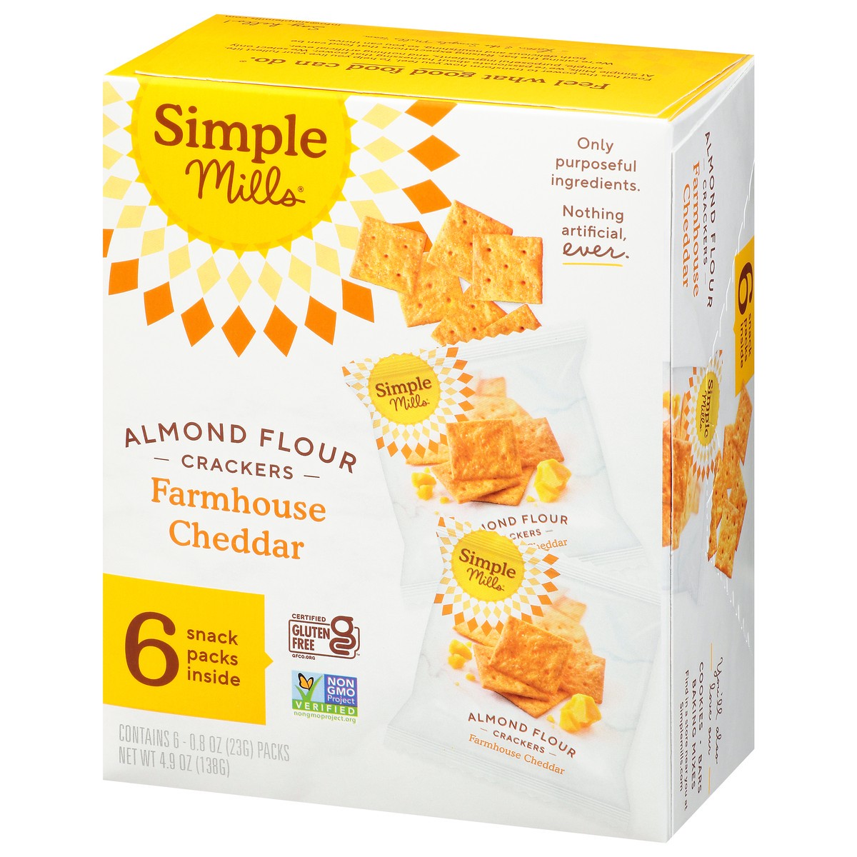 slide 7 of 15, Simple Mills Almond Flour Farmhouse Cheddar Crackers 6 - 0.8 oz Packs, 6 ct