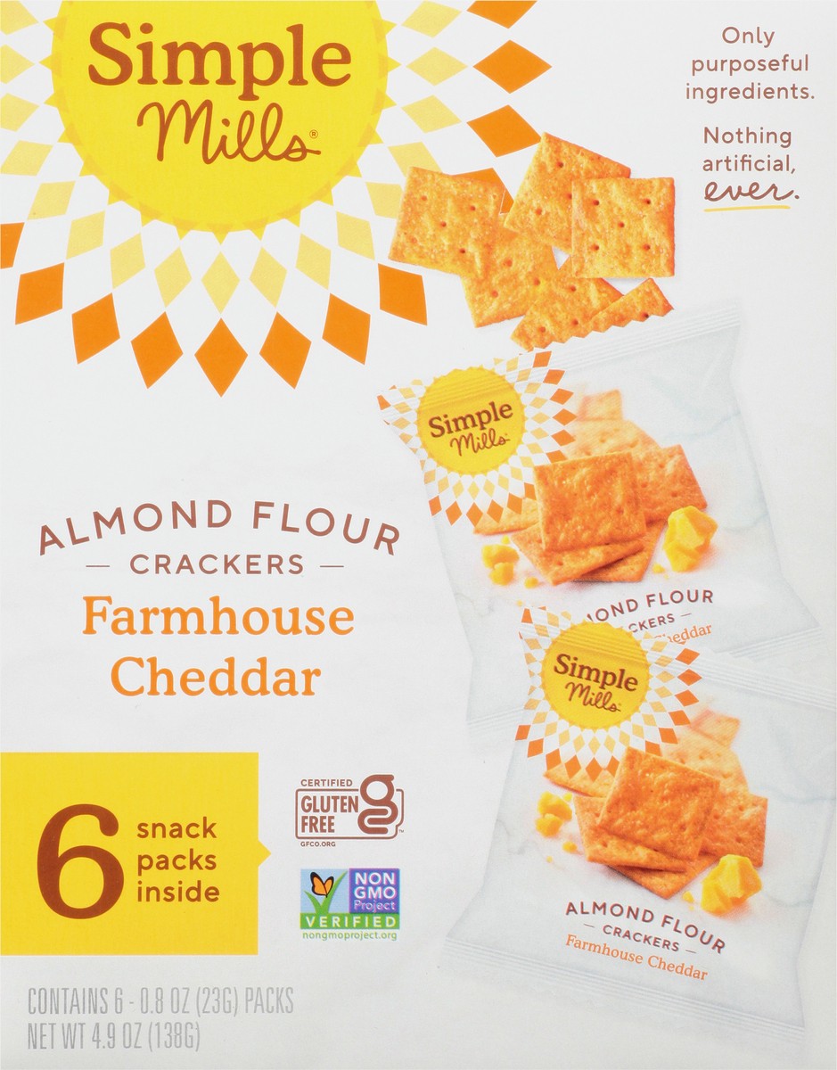 slide 4 of 15, Simple Mills Almond Flour Farmhouse Cheddar Crackers 6 - 0.8 oz Packs, 6 ct