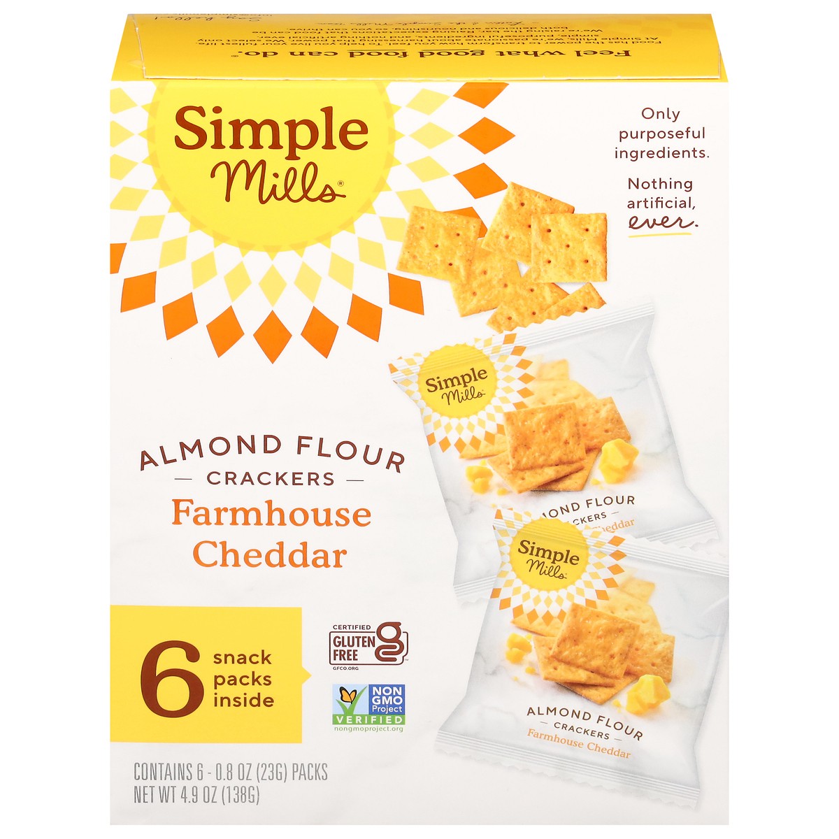 slide 1 of 15, Simple Mills Almond Flour Farmhouse Cheddar Crackers 6 - 0.8 oz Packs, 6 ct