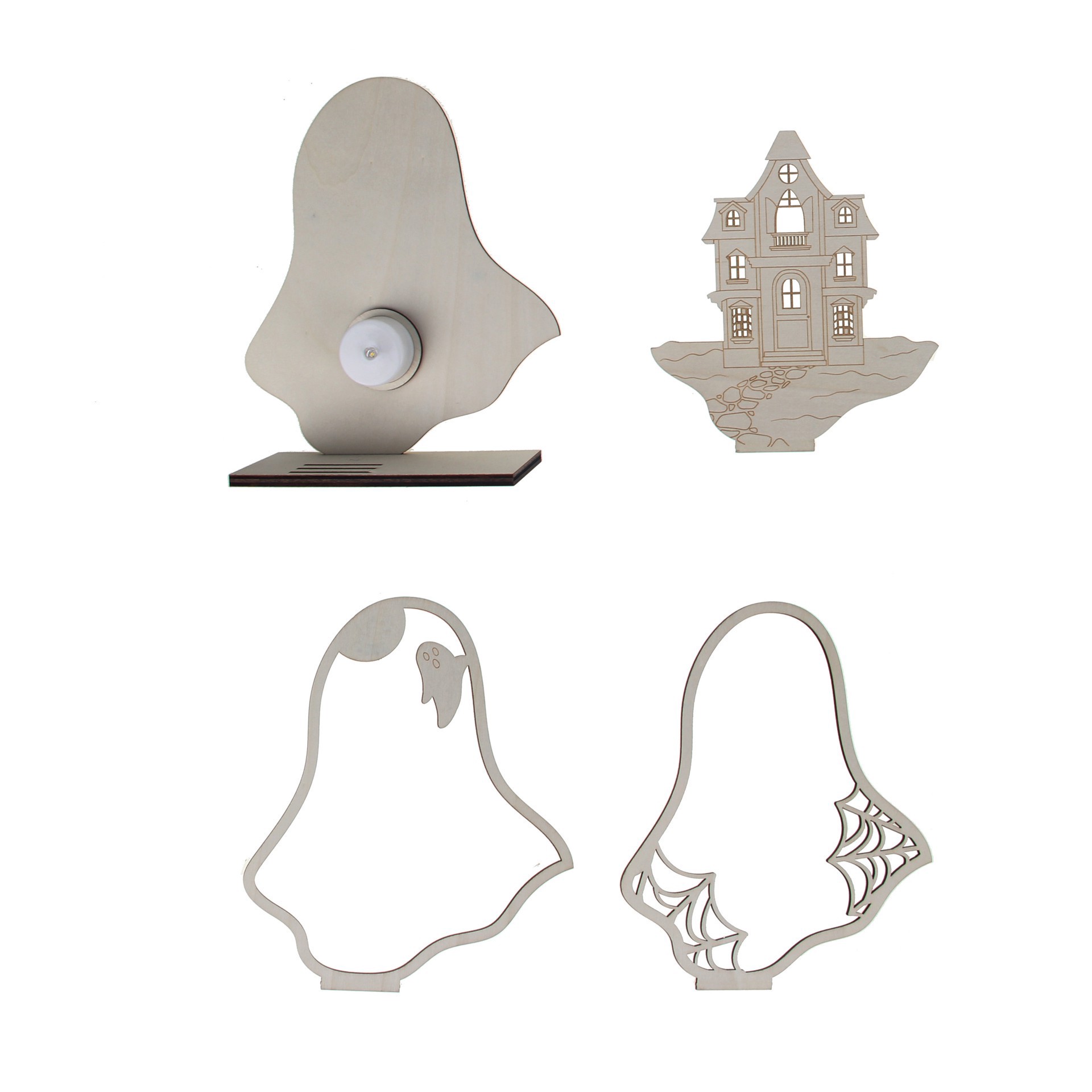 slide 4 of 4, 8.25" Layered Ghost Diy Led Plywood Decor By Make Market, 8.25 in