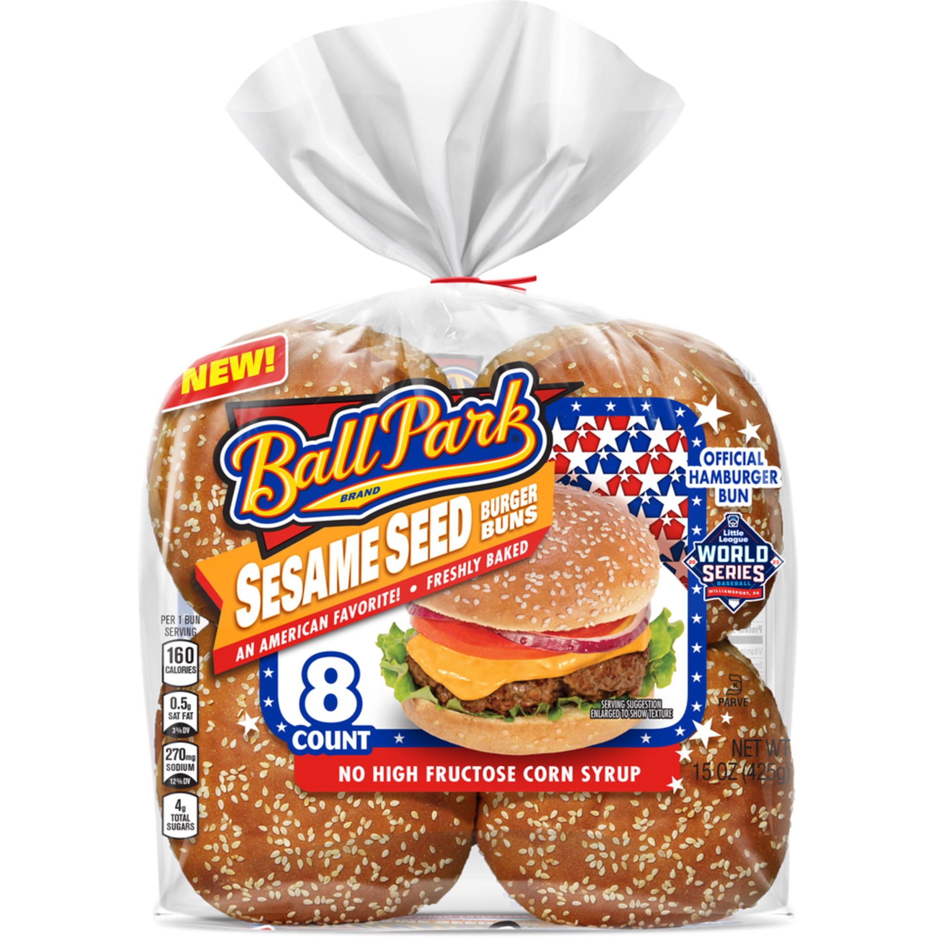 slide 5 of 8, Ball Park Sesame Seed Burger Buns, 8 count, White Hamburger Buns, 16 oz Bag, 8 ct
