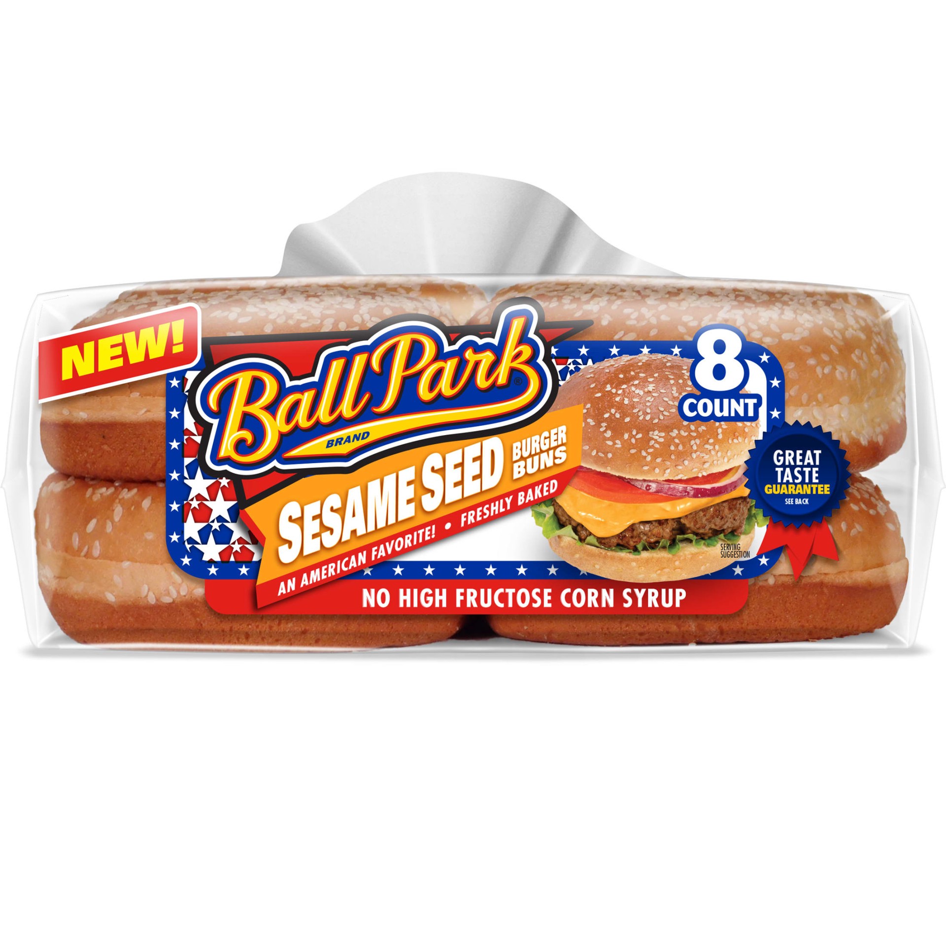 slide 4 of 8, Ball Park Sesame Seed Burger Buns, 8 count, White Hamburger Buns, 16 oz Bag, 8 ct
