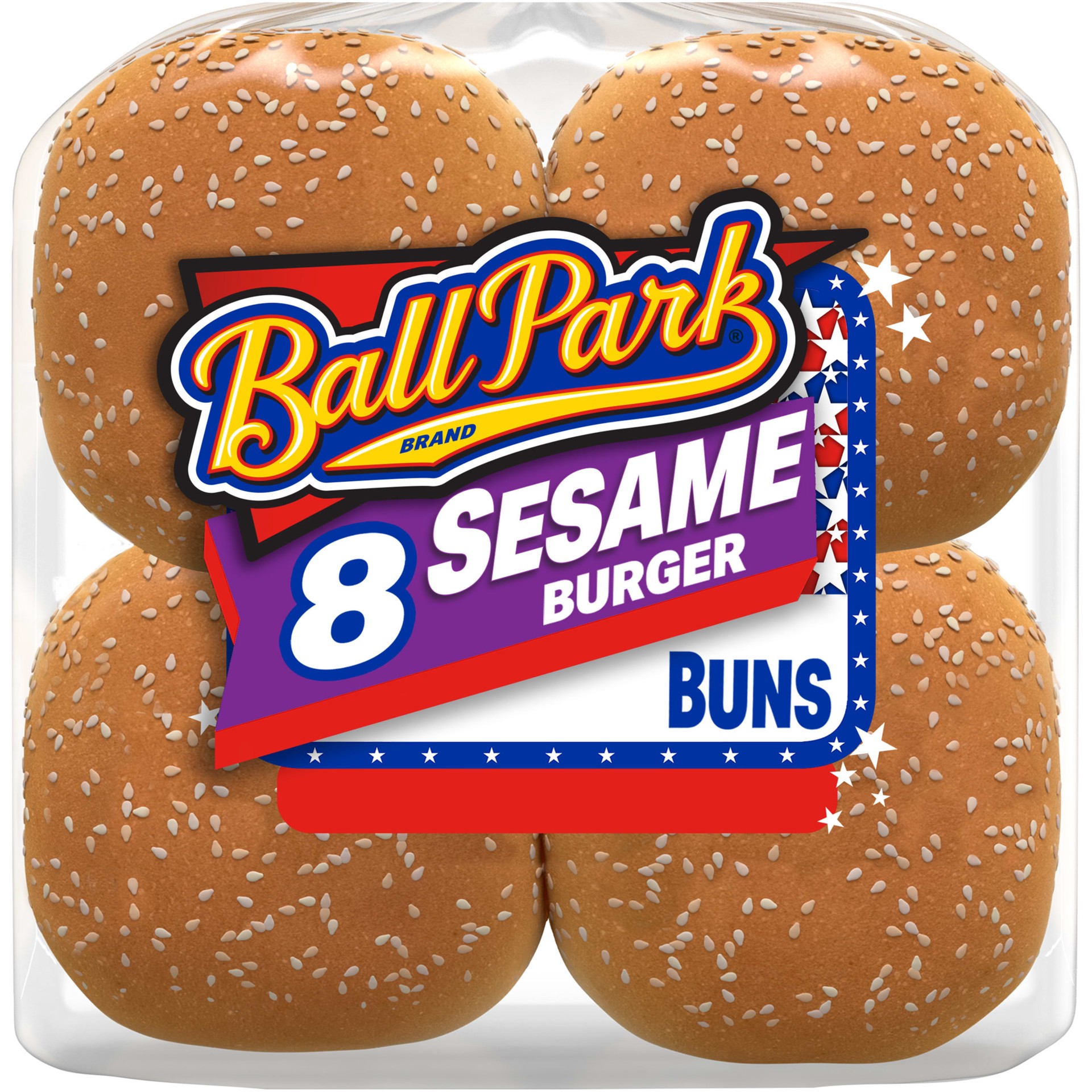 slide 1 of 8, Ball Park Sesame Seed Burger Buns, 8 count, White Hamburger Buns, 16 oz Bag, 8 ct
